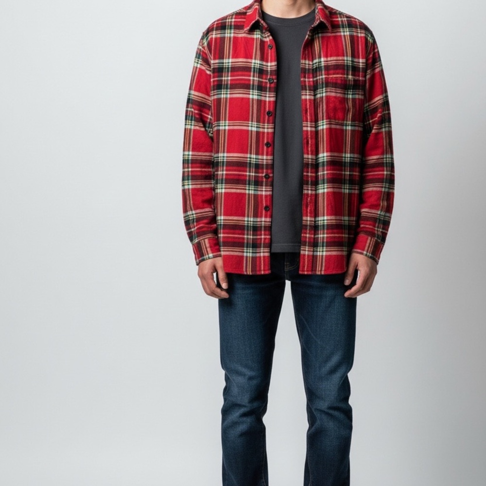 Lands' End Red and Black Plaid Men's Shirt